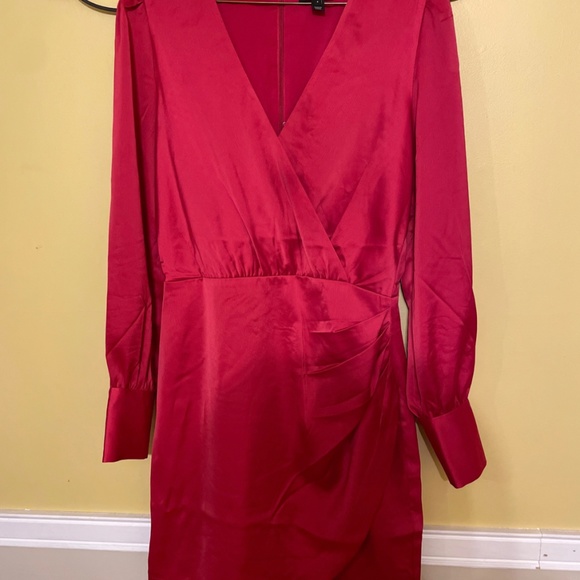 Satin Wrap V-neck Fit and Flare Cocktail Dress - Picture 4 of 6